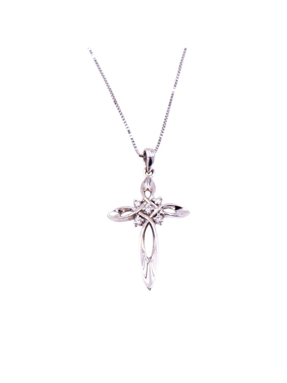 14K White Gold 18 Inch Diamond Cross Pendant Necklace